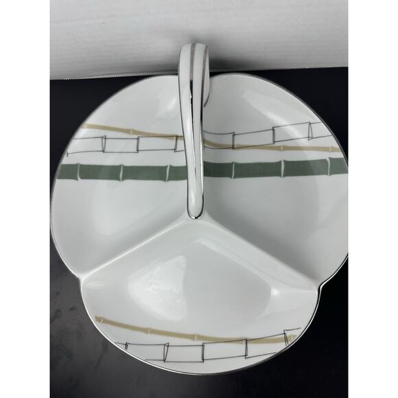 Vintage Noritake China Green divided serving dish, 3 Section Tray MCM - Picture 1 of 9